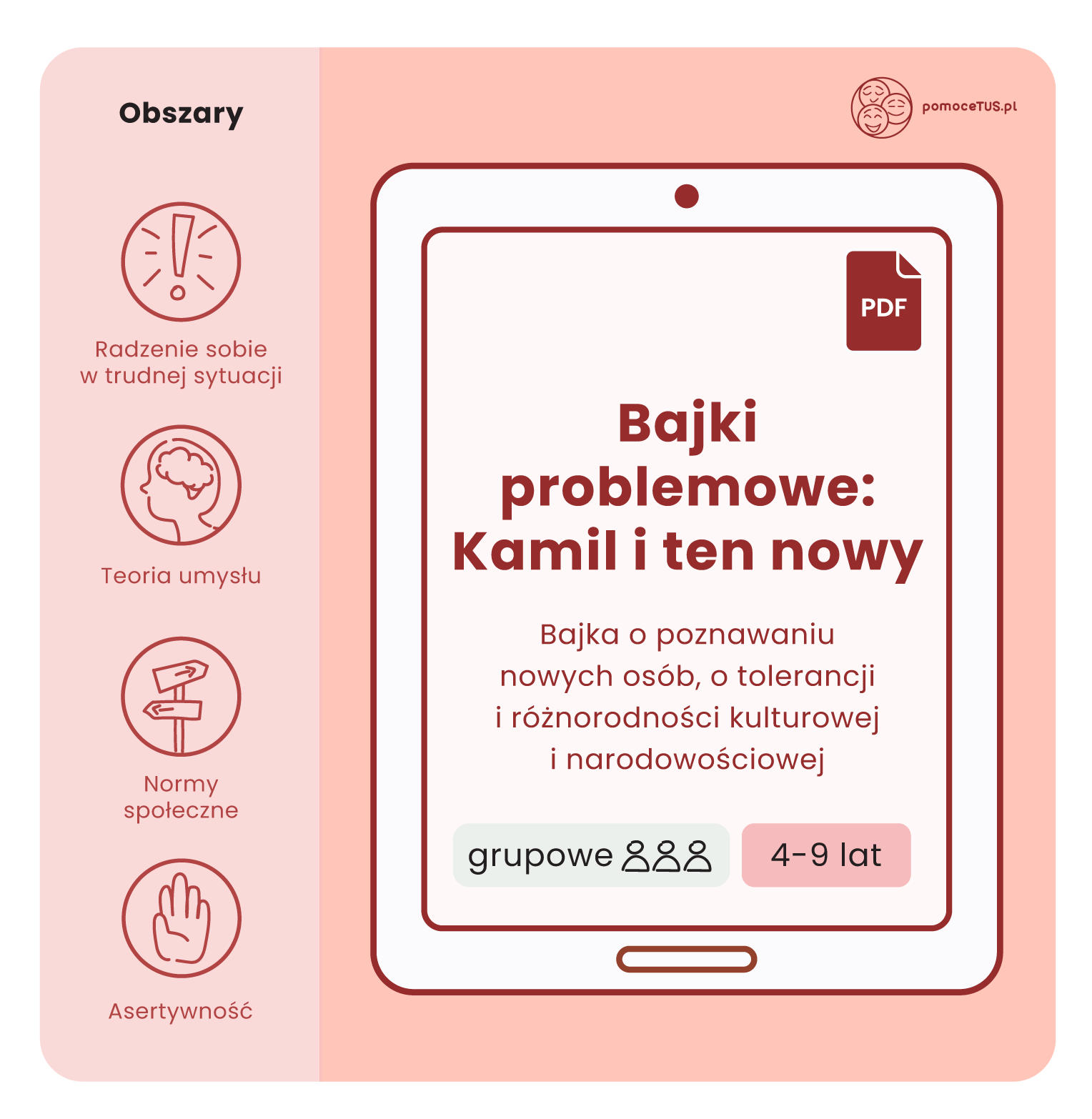 Bajki problemowe: Kamil i ten nowy. Bajka o poznawaniu nowych osób, o tolerancji i różnorodności kulturowej i narodowościowej (PDF)