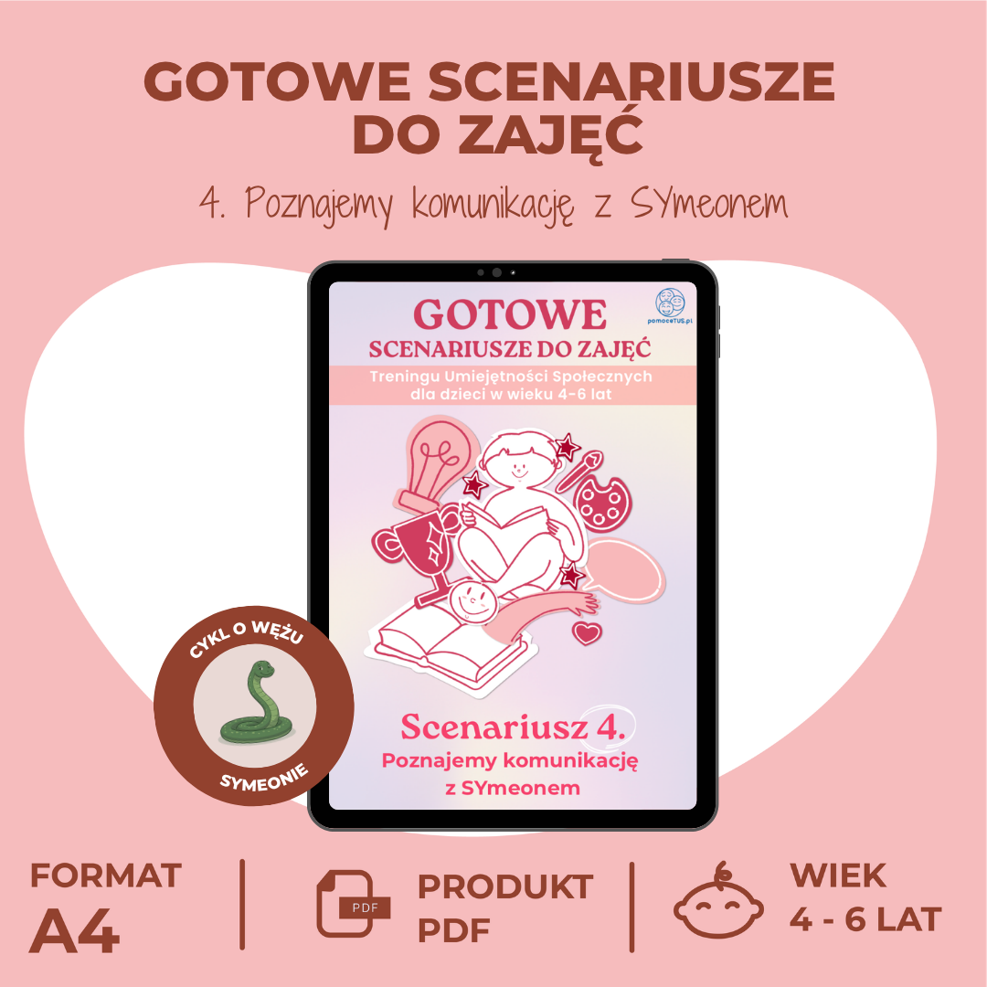 Gotowe Scenariusze do zajęć Treningu Umiejętności Społecznych dla dzieci w wieku 4-6 lat - scenariusz 4 (Poznajemy komunikację z SYmeonem)