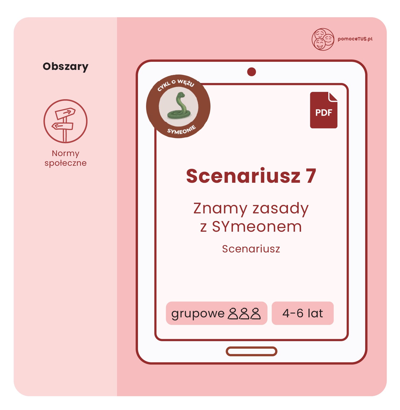 Gotowe Scenariusze do zajęć Treningu Umiejętności Społecznych dla dzieci w wieku 4-6 lat - scenariusz 7 (Znamy zasady z SYmeonem) (PDF)