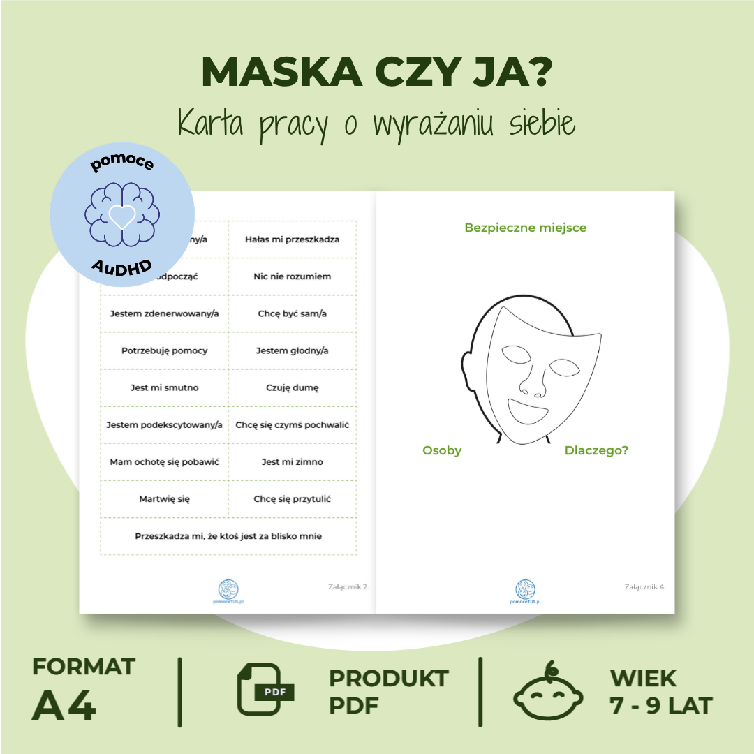 Karta pracy „Maska i ja” - pomoc dla dzieci z AuDHD - wnętrze